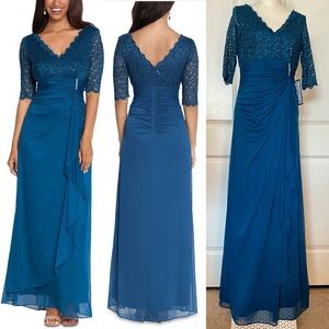 NWT w/ Defects — B&A Betsy & Adam Women 12 Lace Sequined Evening Gown Dress Blue